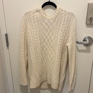 American Eagle Outfitters Cream Cable Knit Crewneck Sweater
